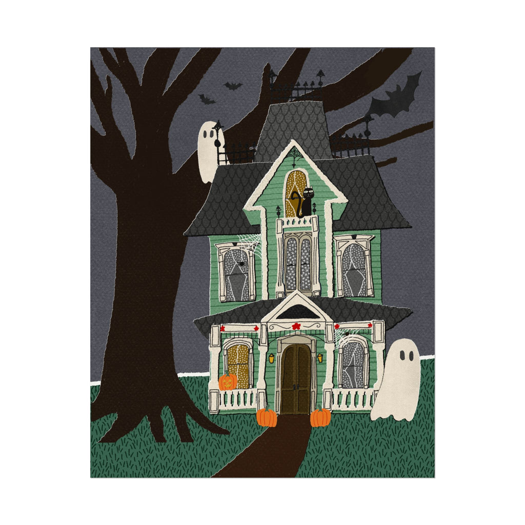 Gothic Cozy Haunted Victorian House — Textured Watercolor Matte Halloween Art