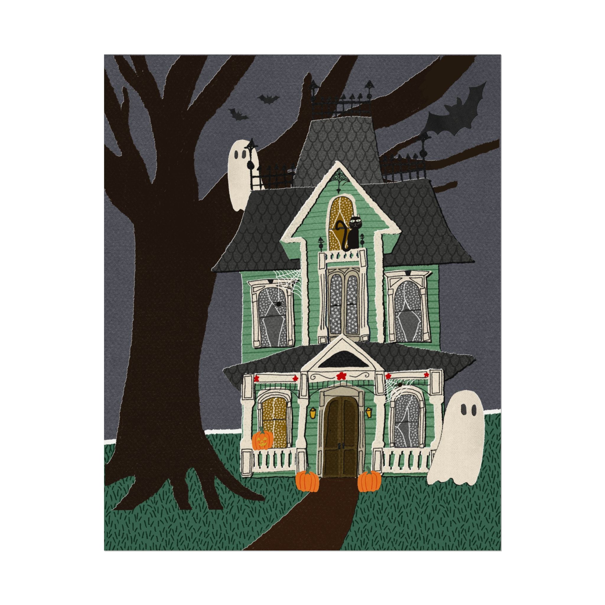Gothic Cozy Haunted Victorian House — Textured Watercolor Matte Halloween Art