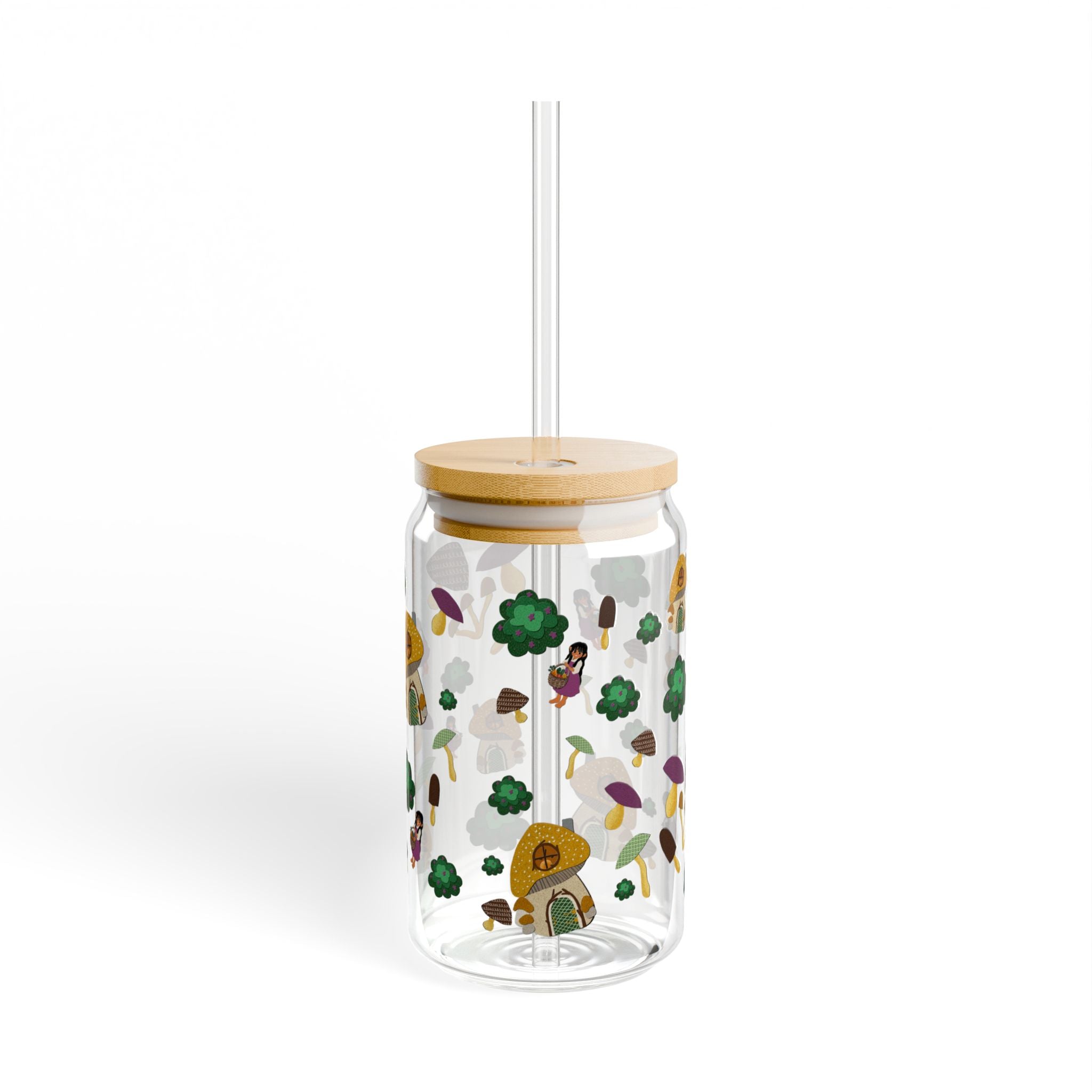 Forest Friends Glass Cup Mushroom Cottage Sipper Glass 16oz