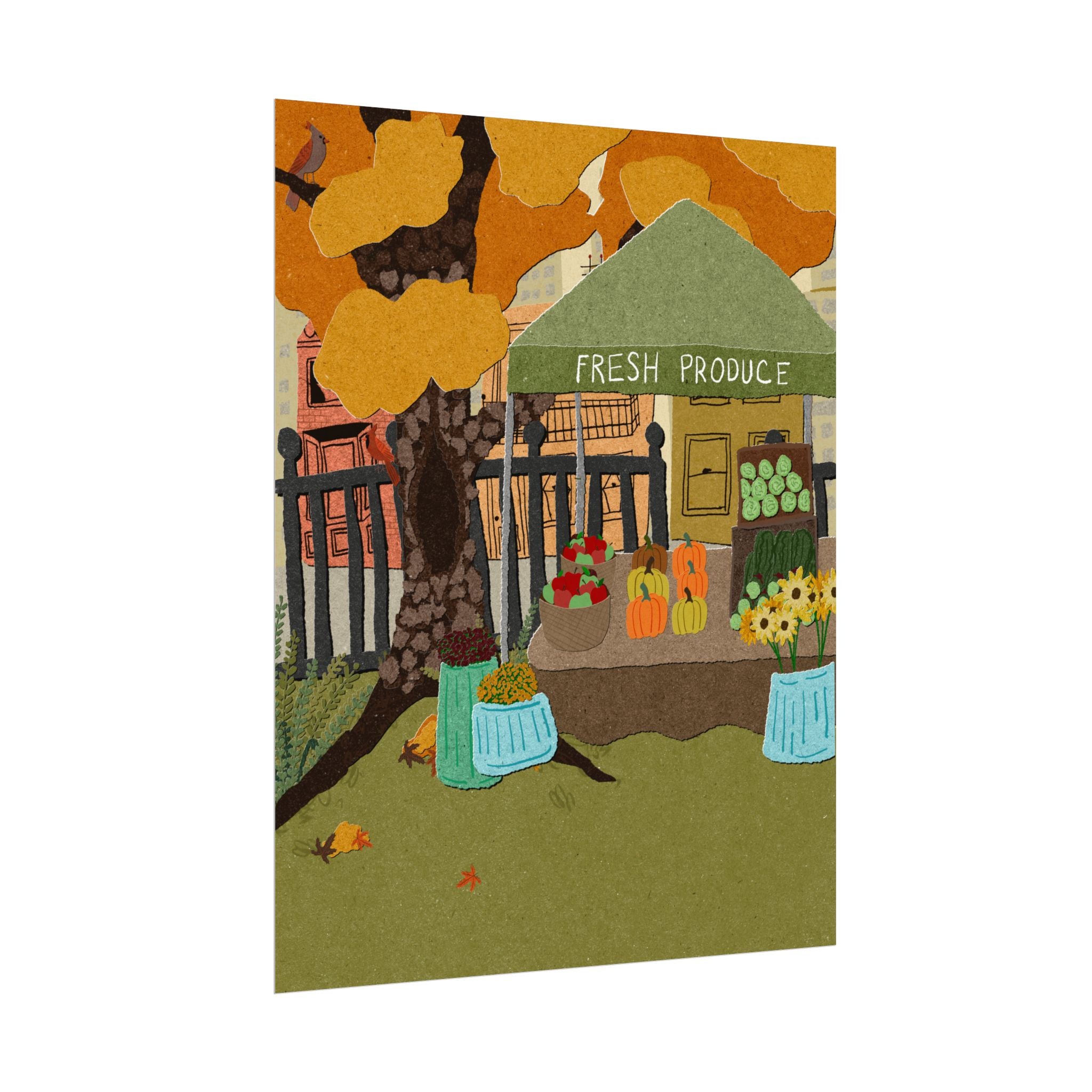 Autumn Farmers Market Poster — Textured Watercolor Matte Art