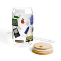 16oz School Supplies Sipper Glass — Reusable Straw Tumbler with Backpack, Bus & Chalkboard Design