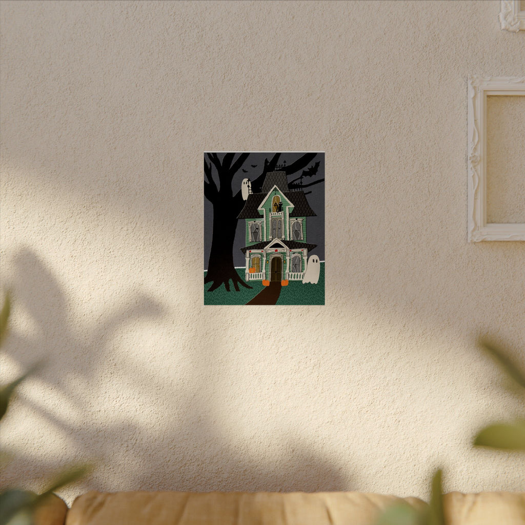 Gothic Cozy Haunted Victorian House — Textured Watercolor Matte Halloween Art