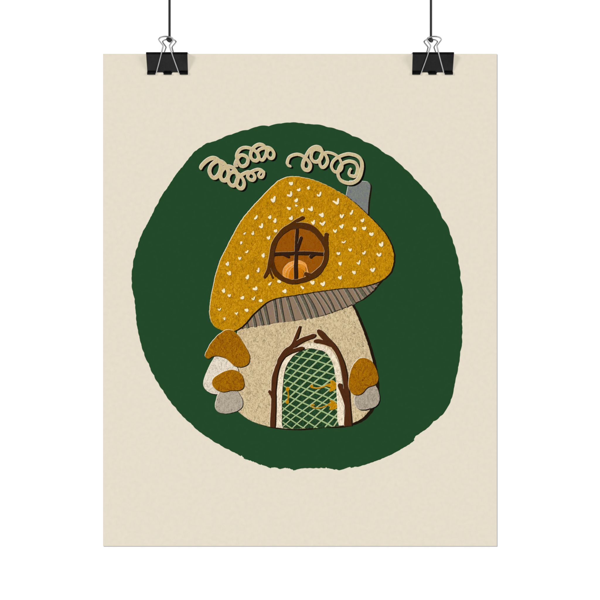 Mushroom Cottage Art Print | Whimsical Fairy House Poster | Cottagecore Wall Art | Woodland Nursery Print | Cut Paper Style Illustration