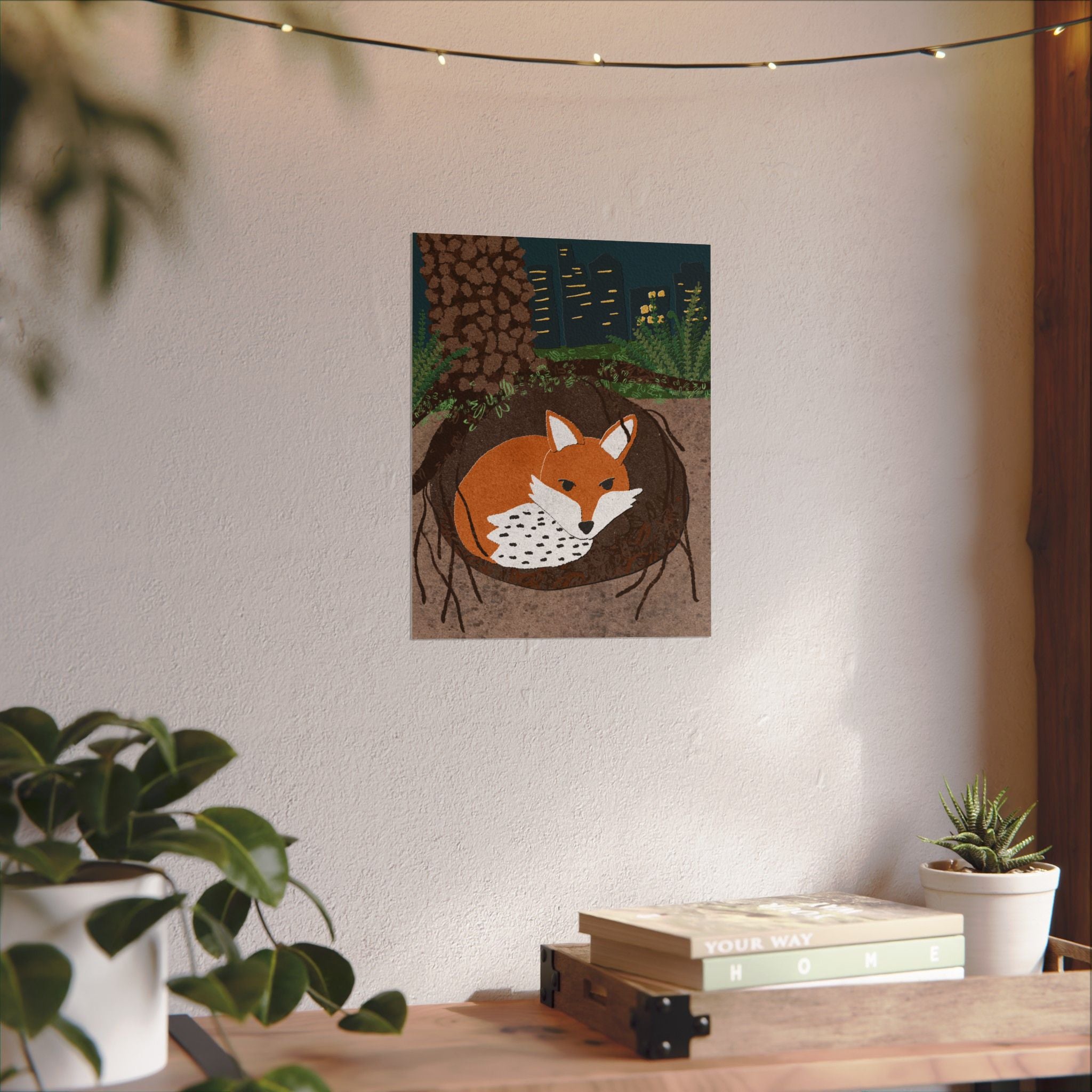 Fox in Burrow Matte Poster — Textured Woodland Wall Art
