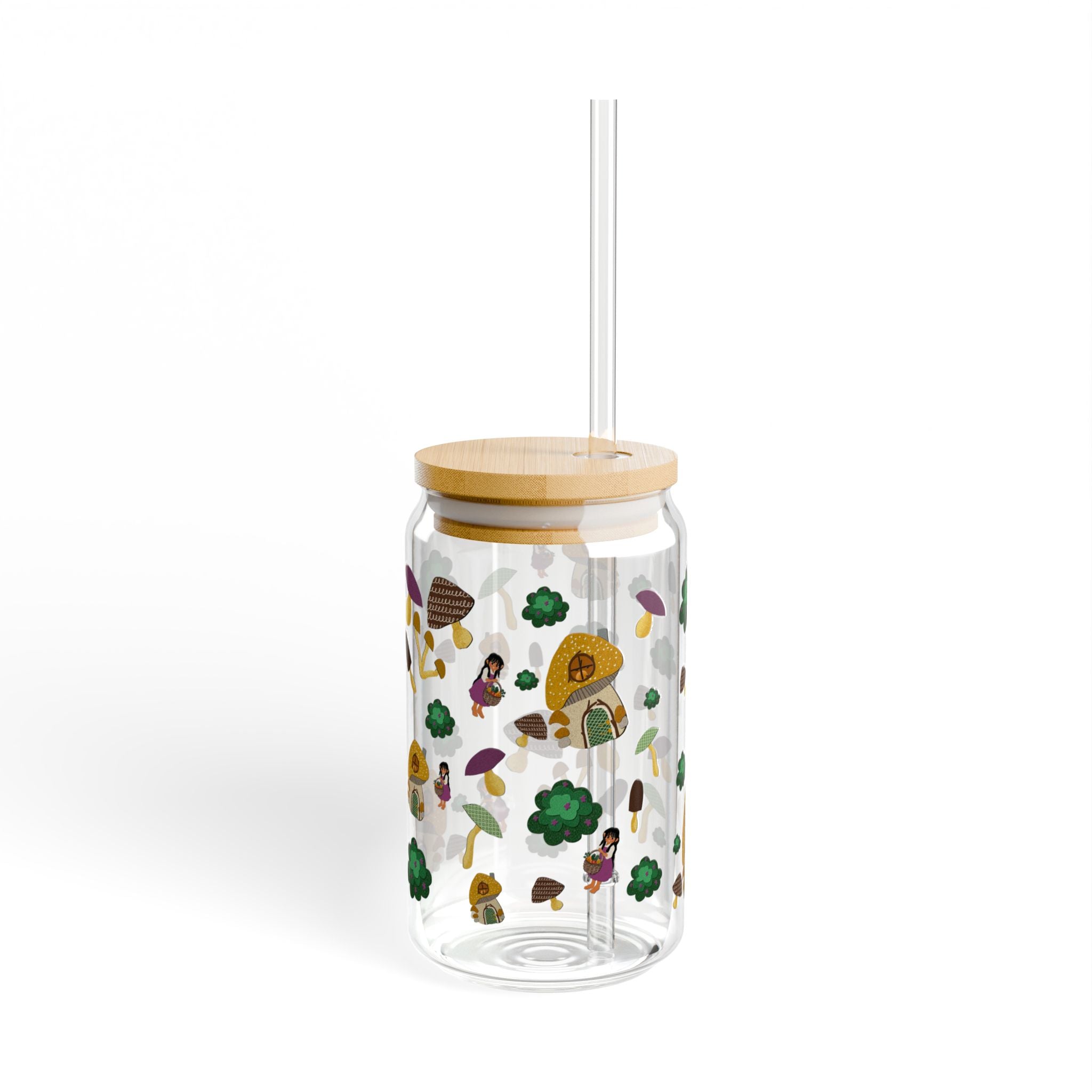Forest Friends Glass Cup Mushroom Cottage Sipper Glass 16oz