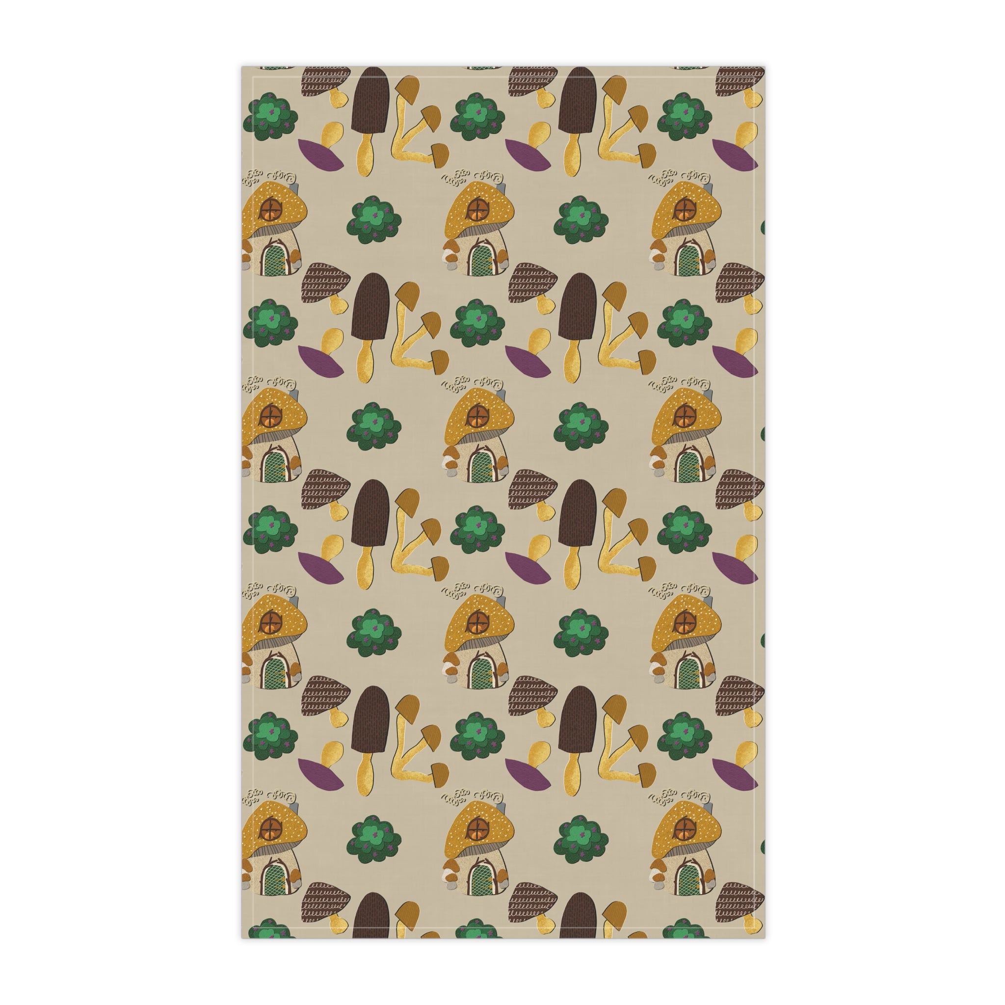 Mushroom Cottage Tea Towel — Whimsical Forest Fungi Kitchen Linen