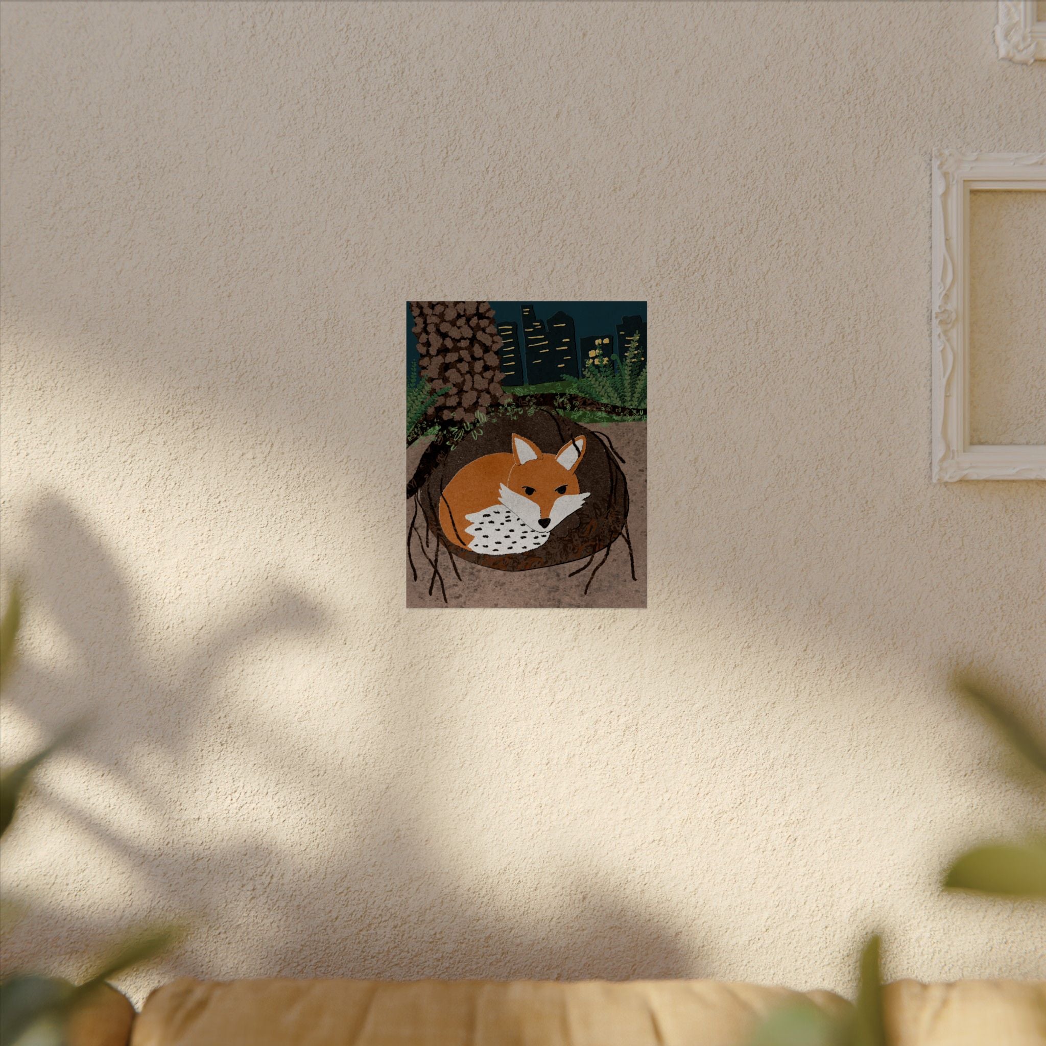 Fox in Burrow Matte Poster — Textured Woodland Wall Art