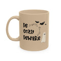 Gothic Cozy Halloween Ghost Mug – "Be Cozy, Beware" Ceramic Coffee Cup