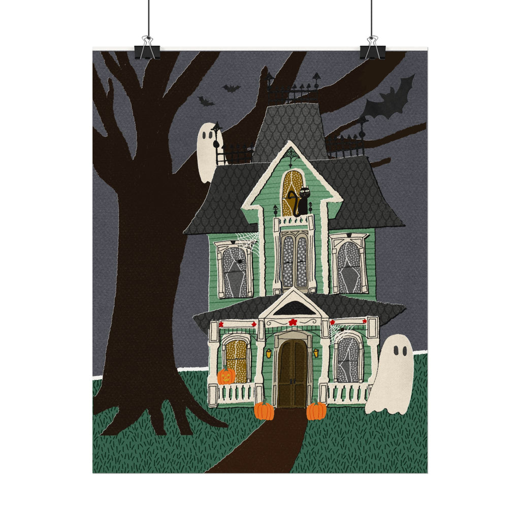 Gothic Cozy Haunted Victorian House — Textured Watercolor Matte Halloween Art