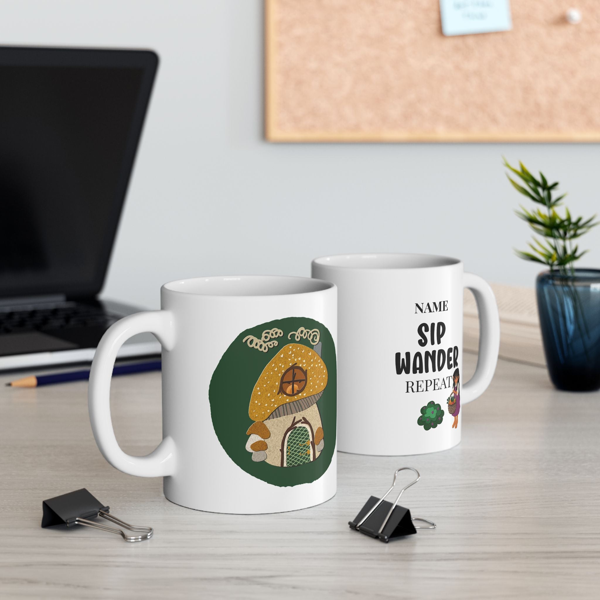Mushroom Cottage Mug │ Personalized Cottagecore Coffee Mug │ Hand-Drawn Forager Gift, 11 oz & 15 oz