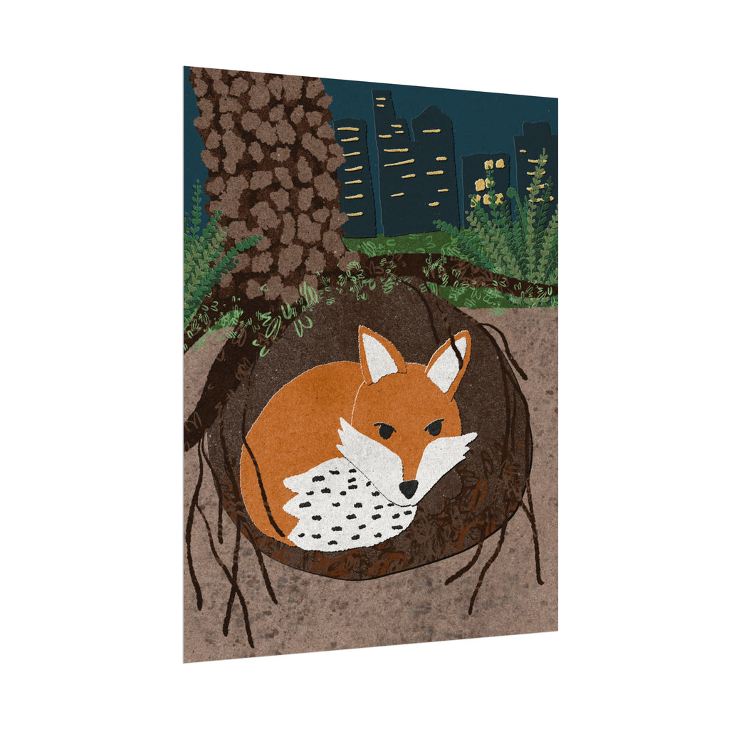 Fox in Burrow Matte Poster — Textured Woodland Wall Art