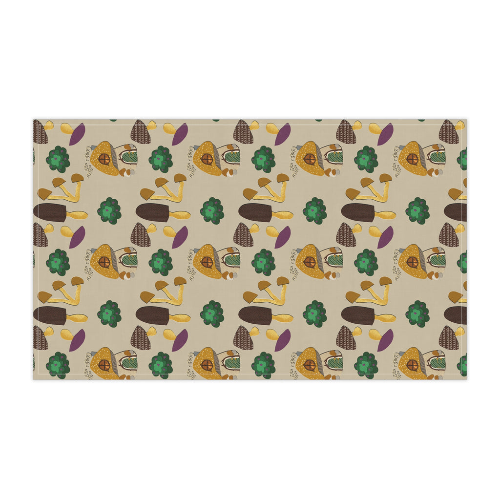 Mushroom Cottage Tea Towel — Whimsical Forest Fungi Kitchen Linen