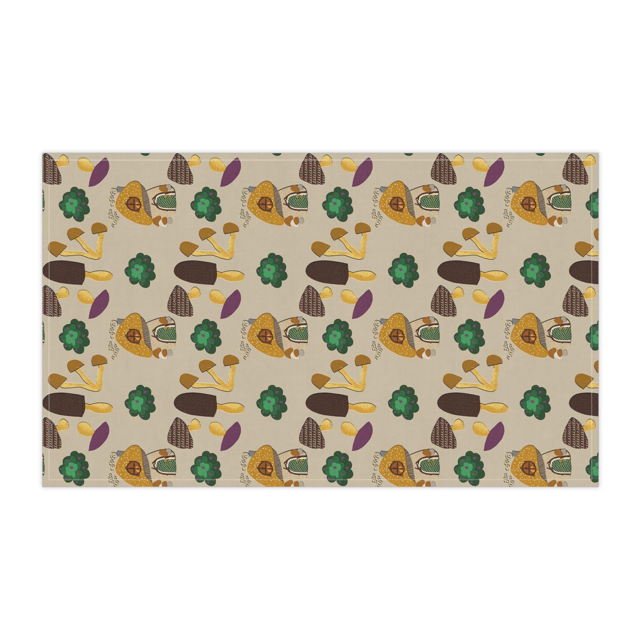 Mushroom Cottage Tea Towel — Whimsical Forest Fungi Kitchen Linen