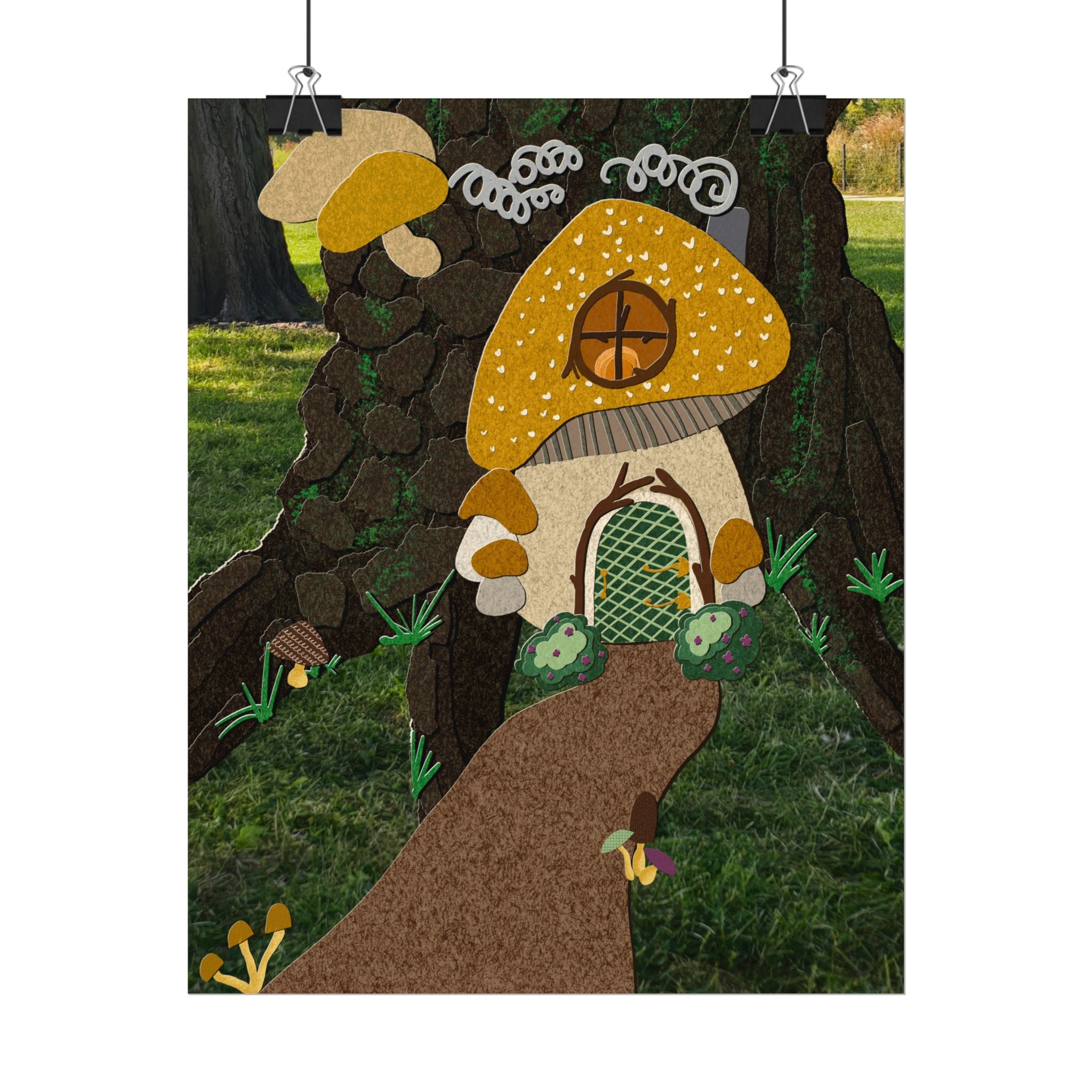 Mushroom Cottage Art Print | Whimsical Woodland Poster | Fairy House Wall Art | Cottagecore Nursery Decor | Textured Watercolor Paper Print