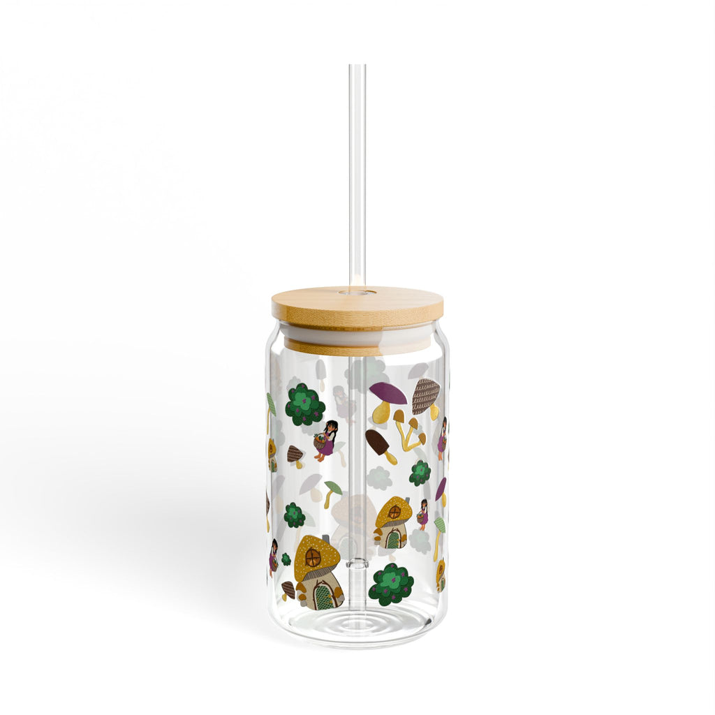 Forest Friends Glass Cup Mushroom Cottage Sipper Glass 16oz