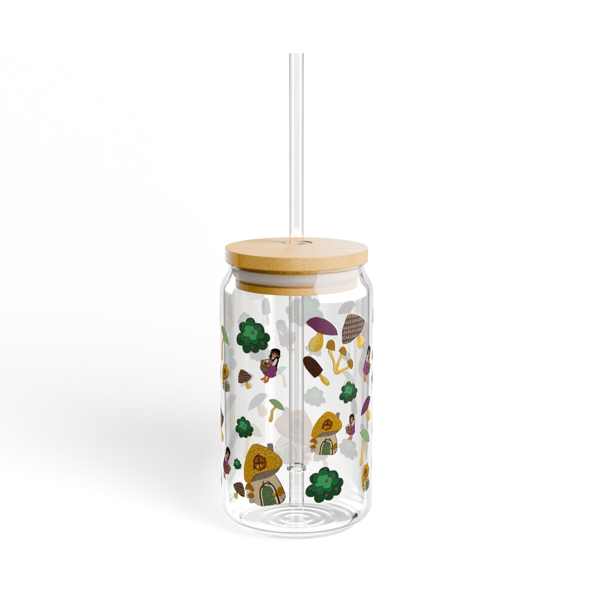 Forest Friends Glass Cup Mushroom Cottage Sipper Glass 16oz