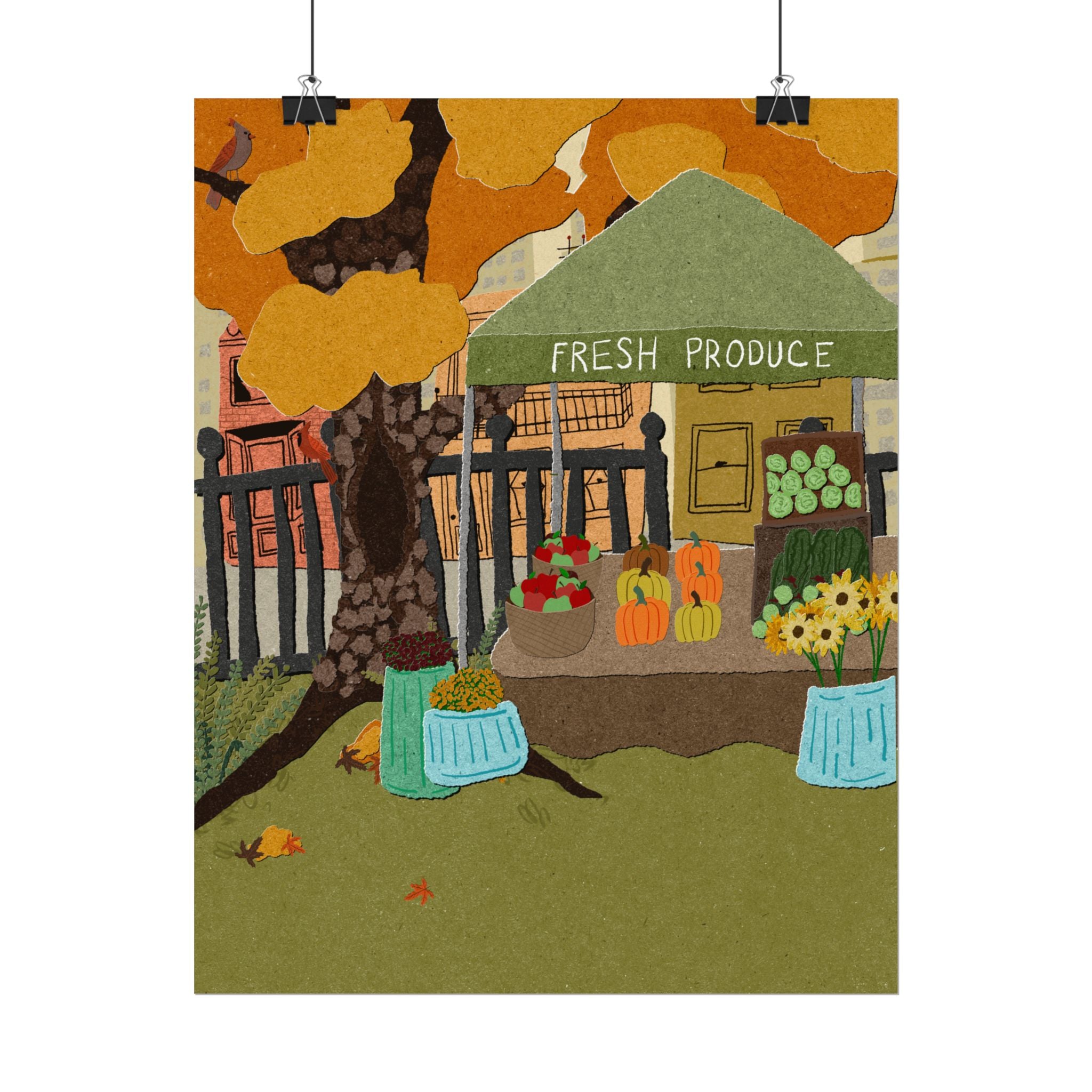 Autumn Farmers Market Poster — Textured Watercolor Matte Art