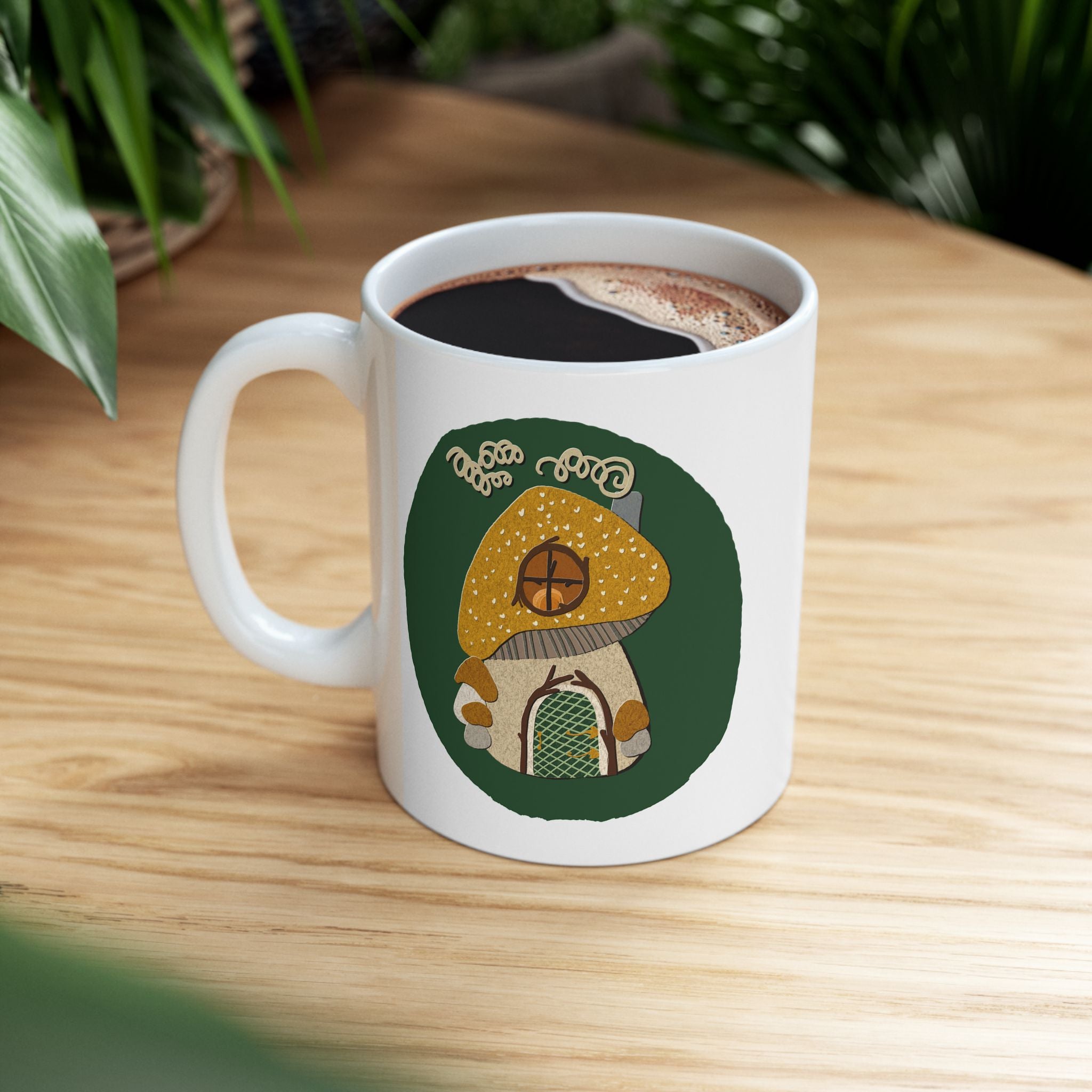 Mushroom Cottage Mug │ Personalized Cottagecore Coffee Mug │ Hand-Drawn Forager Gift, 11 oz & 15 oz