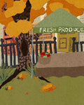 Autumn City Postcard │ Hand-Illustrated Fall Farmers Market Print │ Woodland Cardinal Art Card