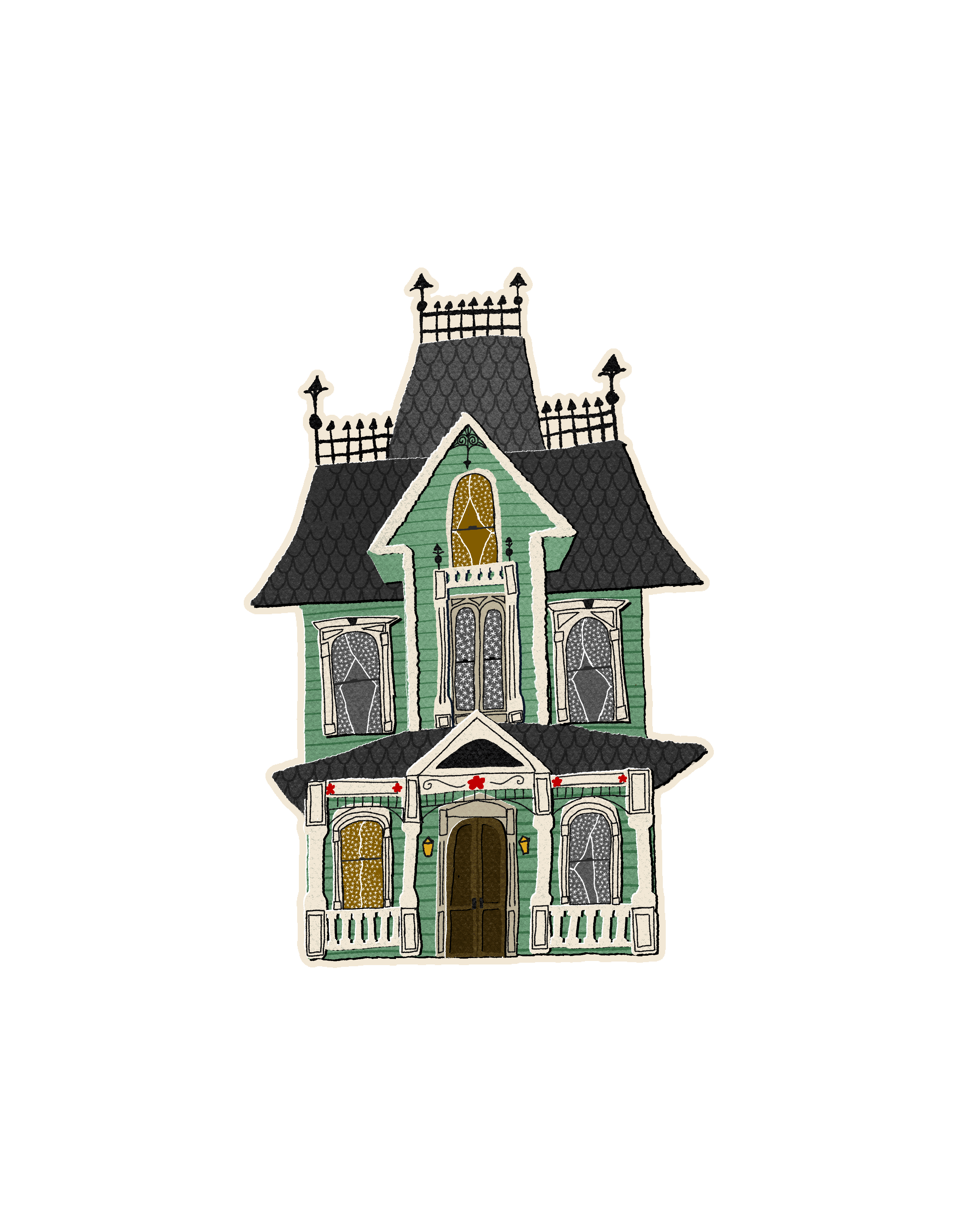 Victorian Haunted House Die Cut Sticker