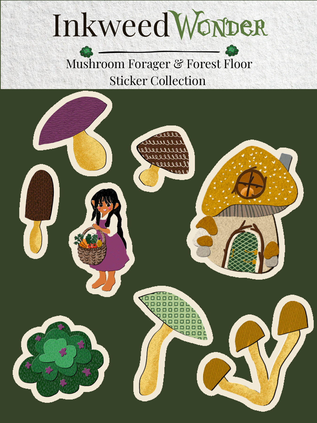 Mushroom Forager Sticker Sheet — Forest Floor Vinyl Stickers (4"x6")