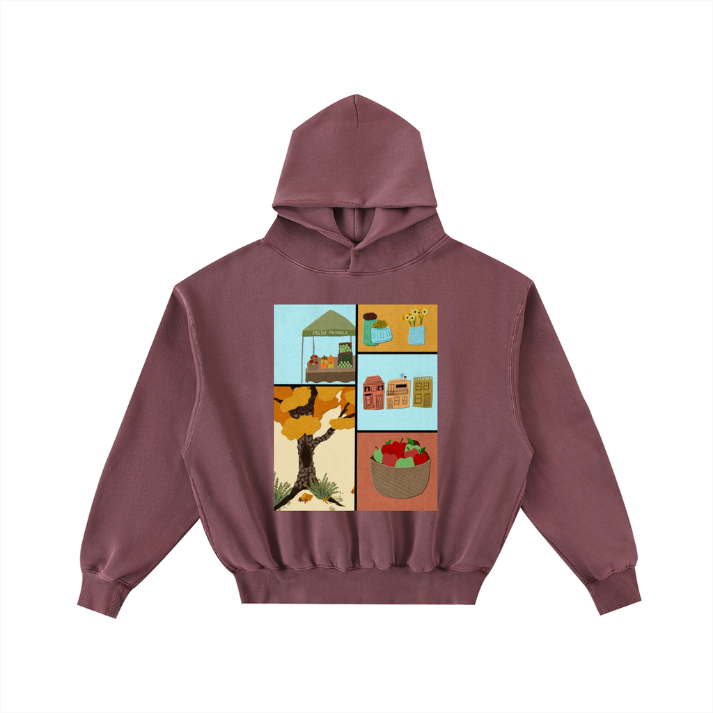Autumn Equinox City - Frayed Enzyme Washed Fleece Hoodie