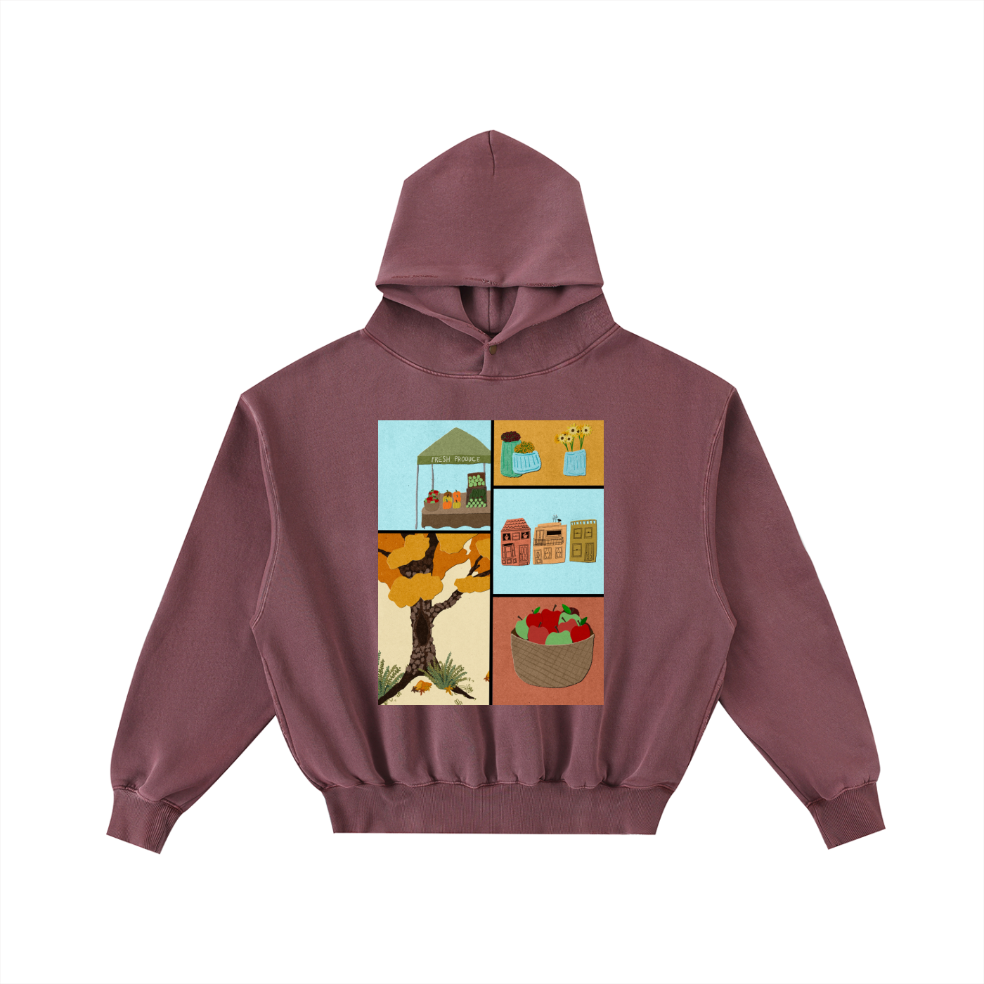 Autumn Equinox City - Frayed Enzyme Washed Fleece Hoodie